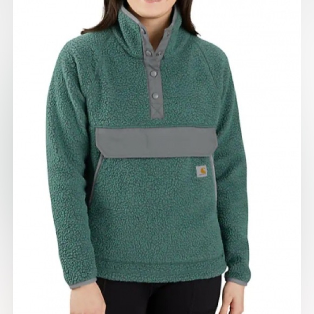 Carhartt 1/4 Snap Fleece Pullover Jacket Green Pockets‎ (Size 2X)